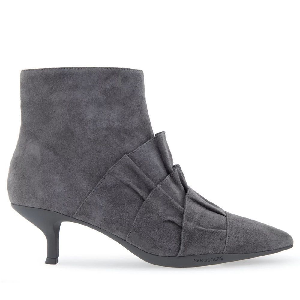 Aerosols Loloa Women's Kitten Heel Ankle Boot In Dark Grey Genuine Suede 6m Nwt